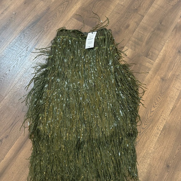 Zara limited edition Olive Fringe Midi Skirt - Picture 8 of 8